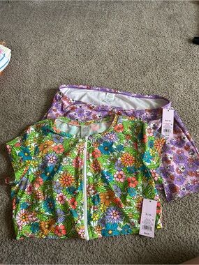 Wild Fable Swim wear- Zip up swim shirt and purple cover up skirt Size: XL